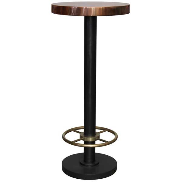 Bistro Bar Table with Copper or Brass Top (Round). Copper Top Table